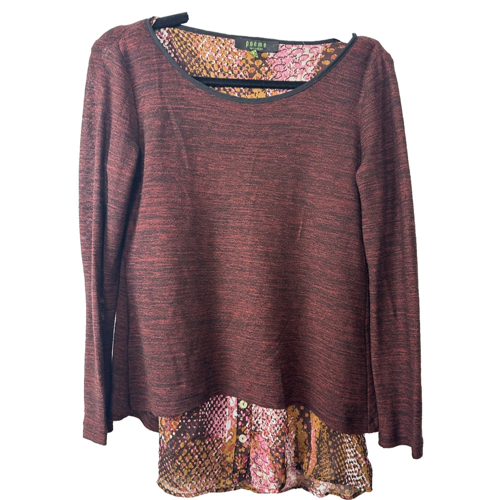 Poeme By Citron Top M Layered Tunic Print Split Back Tiered Poly Blend C23